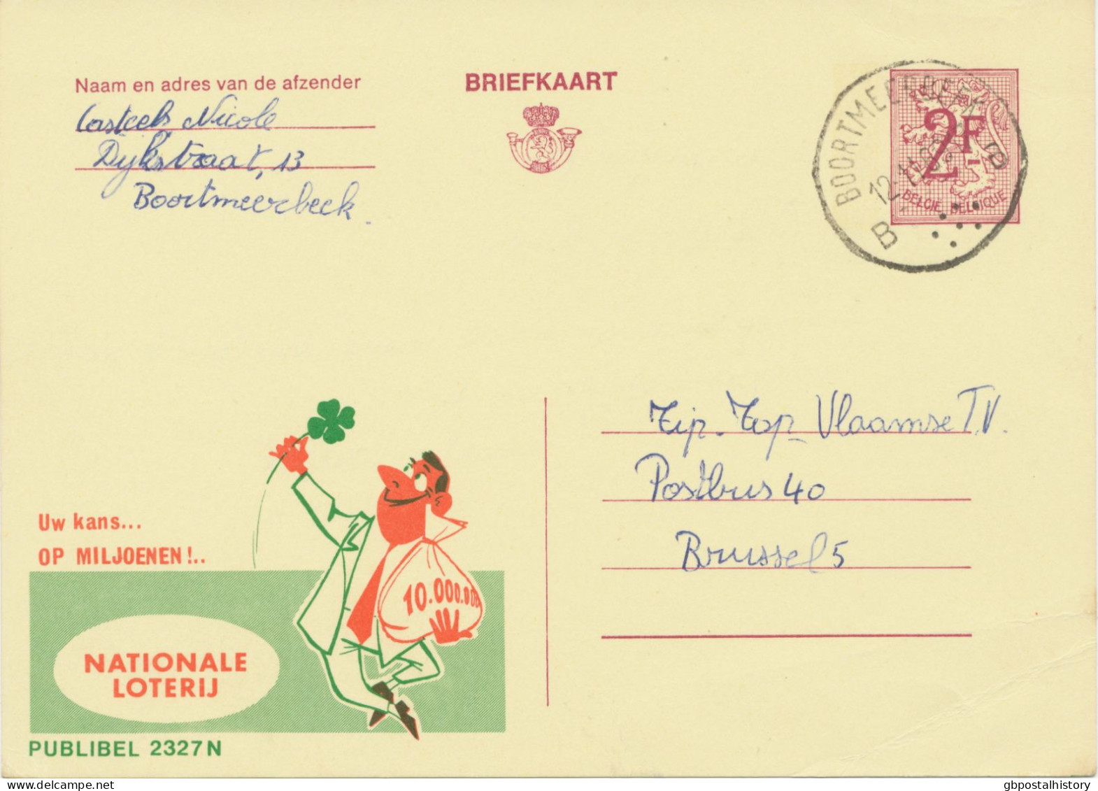 BELGIUM VILLAGE POSTMARKS  BOORTMEERBEEK B SC With Dots 1969 (Postal Stationery 2 F, PUBLIBEL 2327 N) - Annulli A Punti