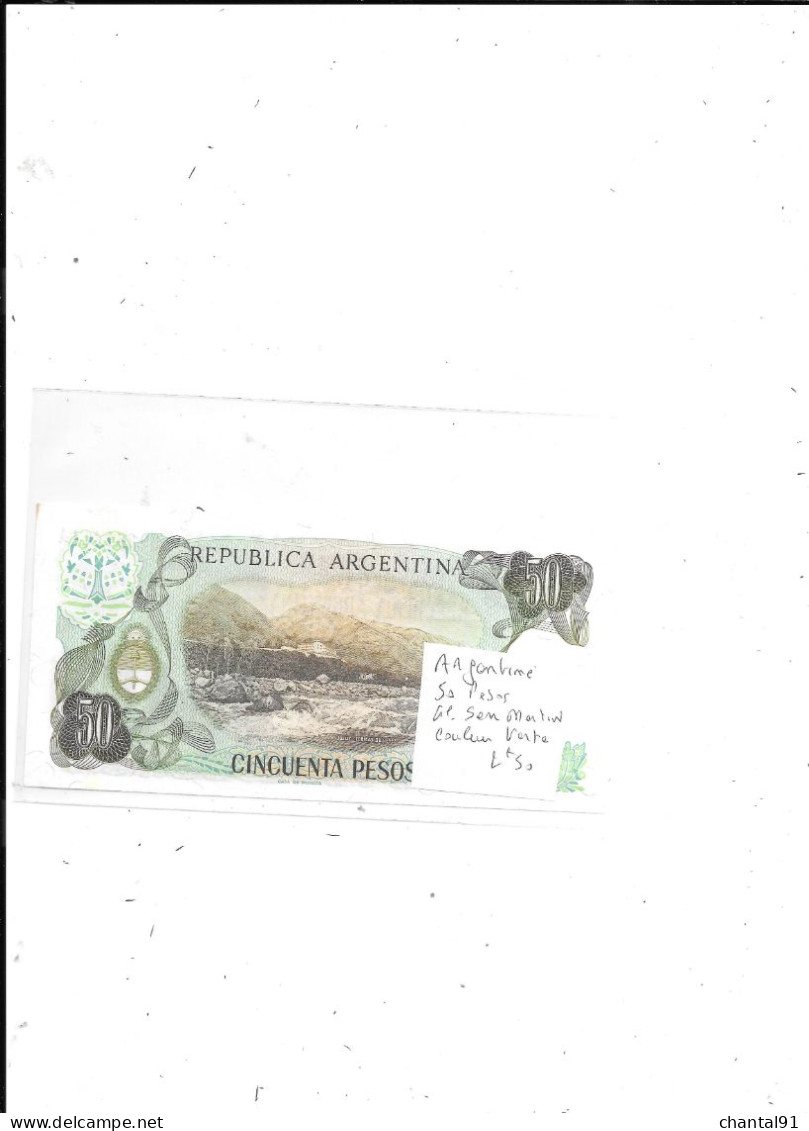 ARGENTINE BILLET 50 PESOS SAN MARTIN COULEUR VERTE - Argentina