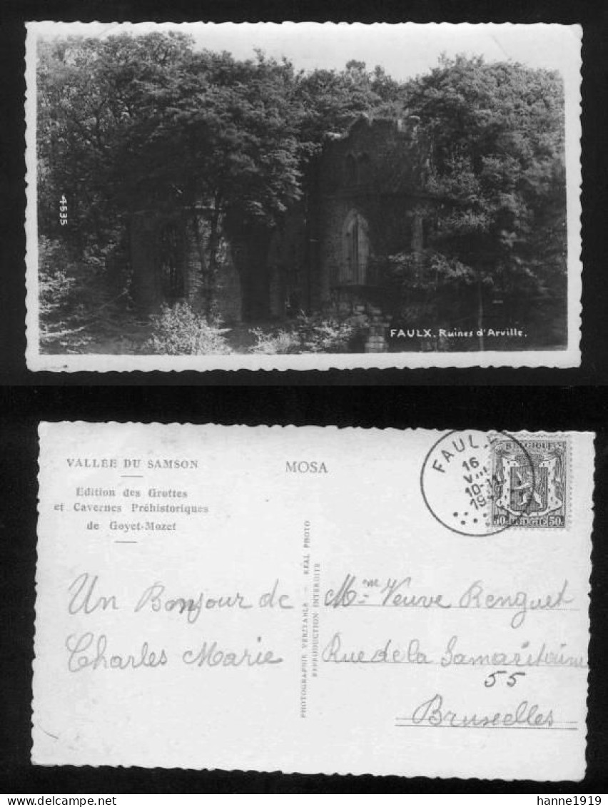 Gesves Photo Carte Faulx Ruines D' Arville Cachet 1947 Faulx Namur Htje - Gesves