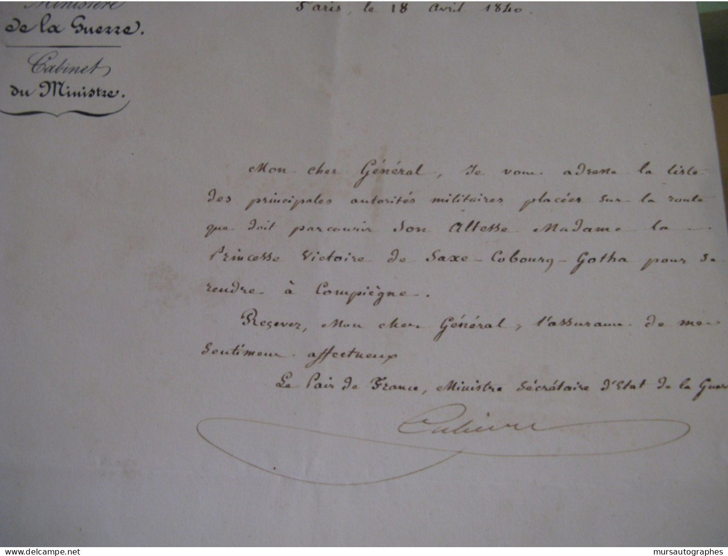 DESPANS-CUBIERES Autographe Signé 1840 MINISTRE GUERRE SCANDALE SAXE-COBOURG - Politiek & Militair