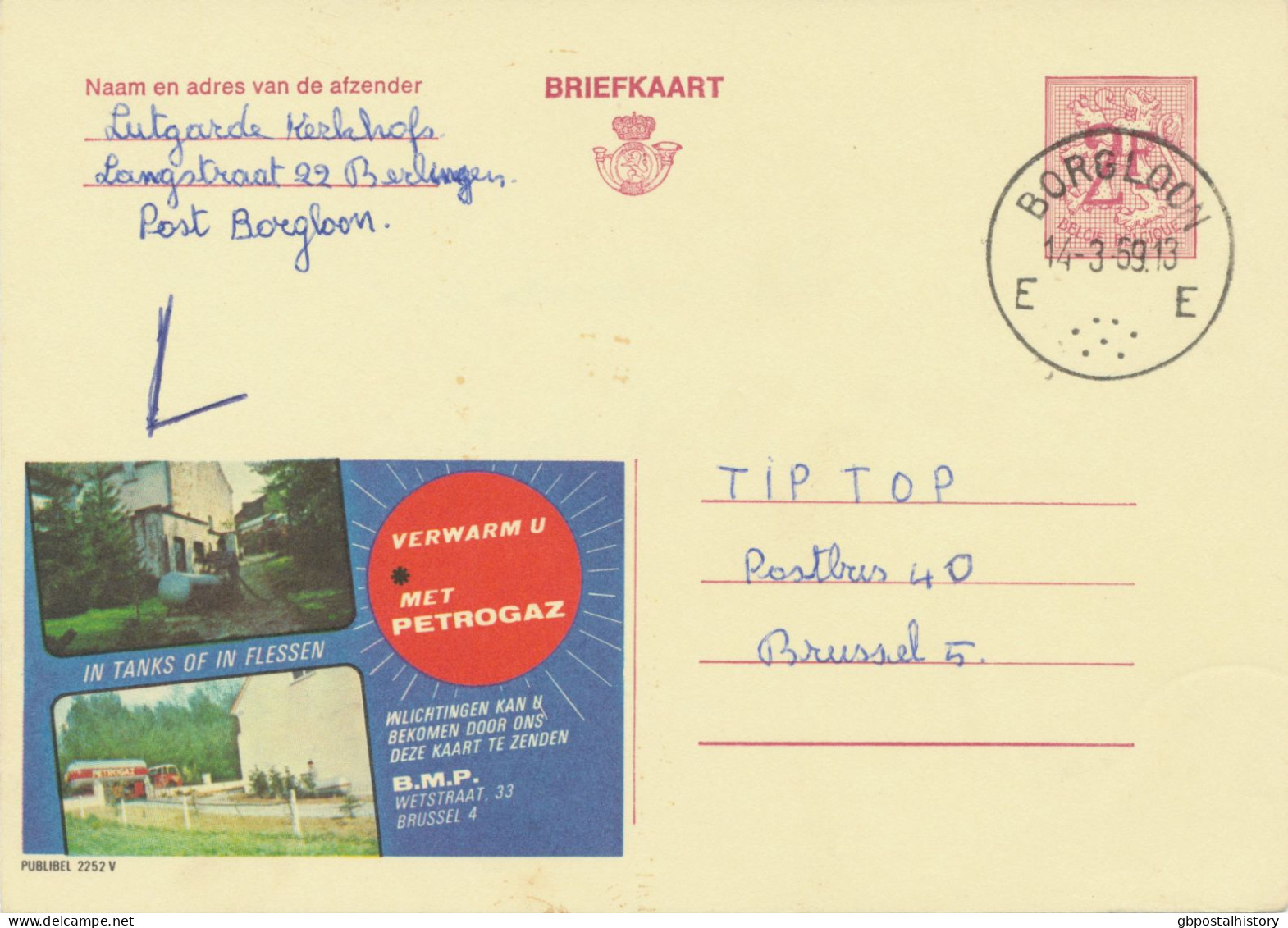 BELGIUM VILLAGE POSTMARKS  BORGLOON E SC With Dots 1969 (Postal Stationery 2 F, PUBLIBEL 2252 V) - Postmarks - Points