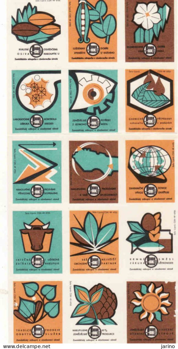 Czechoslovakia - Czechia 15 Matchbox Labels, Agricultural Purchasing And Supply Plant, Export - Import - Boites D'allumettes - Etiquettes