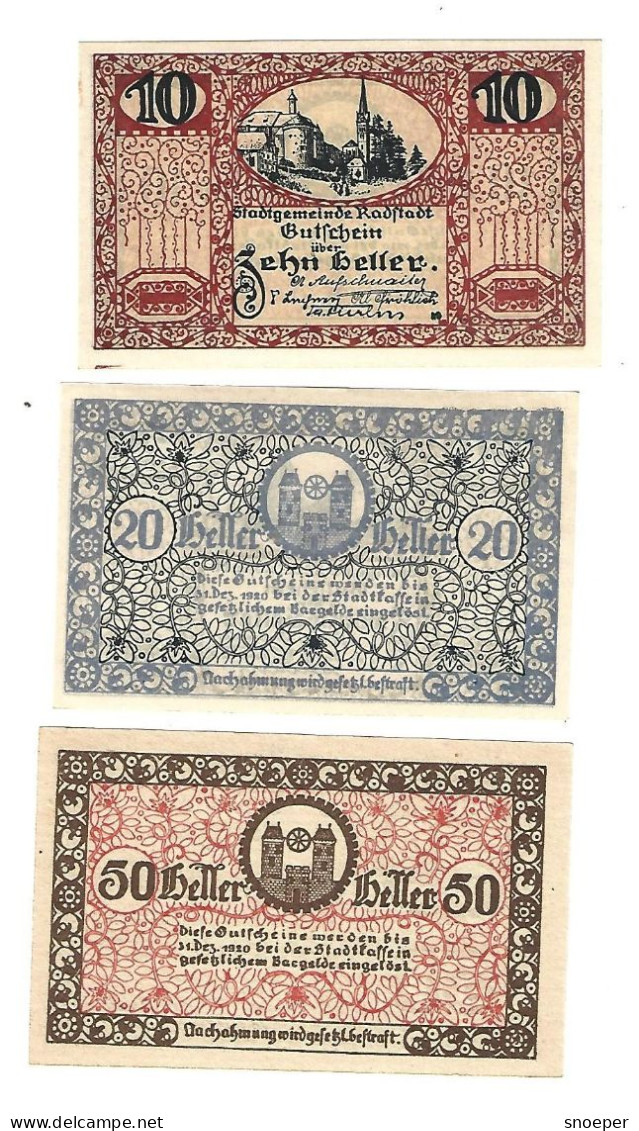 **Austria Notgeld  Radstadt  10+20+50 Heller  811 - Oesterreich