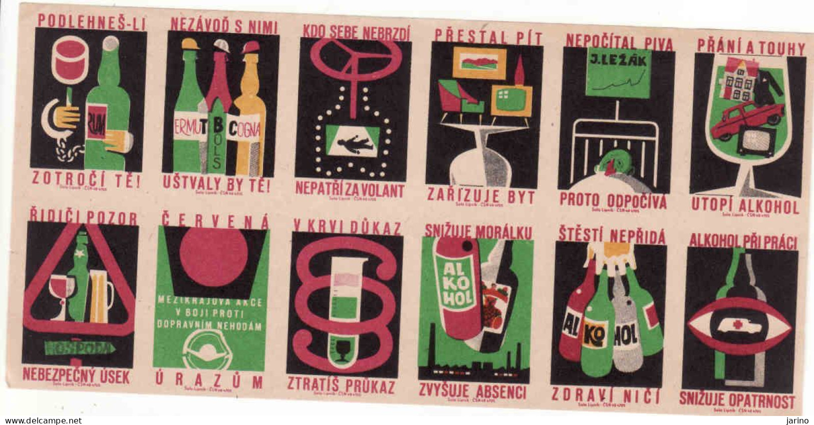 Czechoslovakia - Czechia 12 Matchbox Labels, The Fight Against Alcohol - Boites D'allumettes - Etiquettes