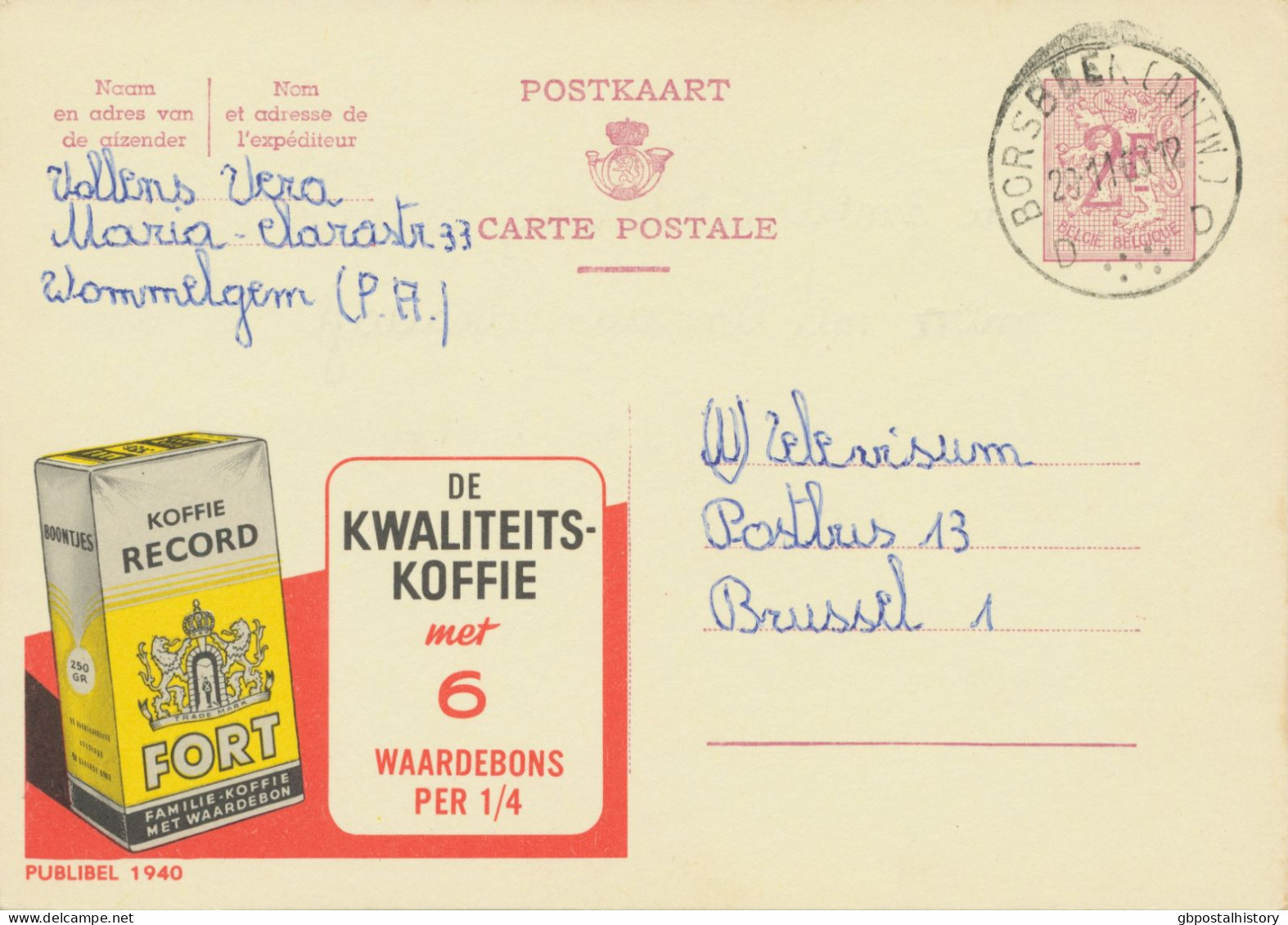 BELGIUM VILLAGE POSTMARKS  BORSBEEK (ANTW.) D (Type I) SC With Dots 1963 (Postal Stationery 2 F, PUBLIBEL 1940) - Oblitérations à Points