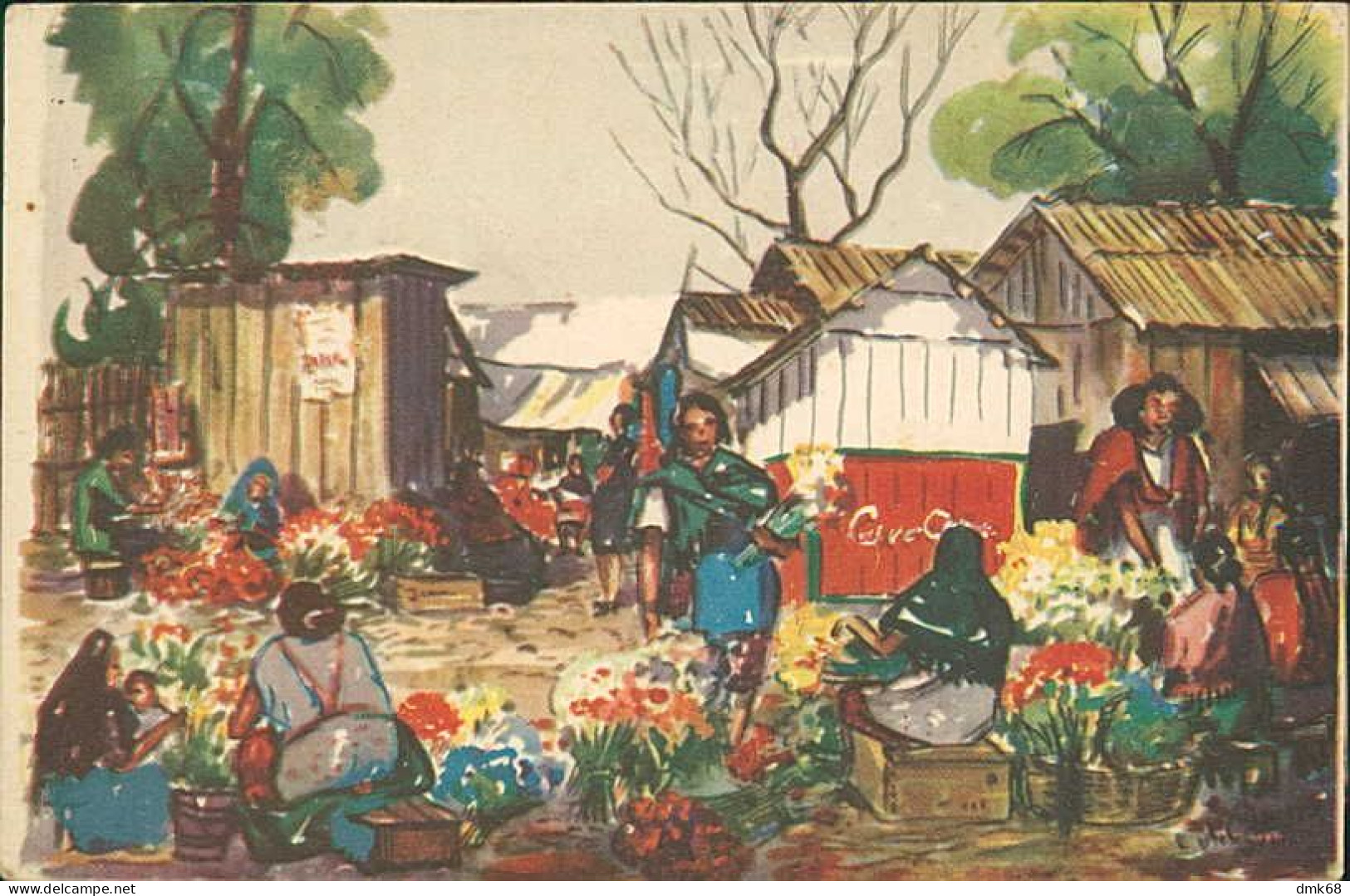 JAMAICA - WATER COLOR BY C.X. CARLSON - MAILED - 1940s (17825) - Jamaica