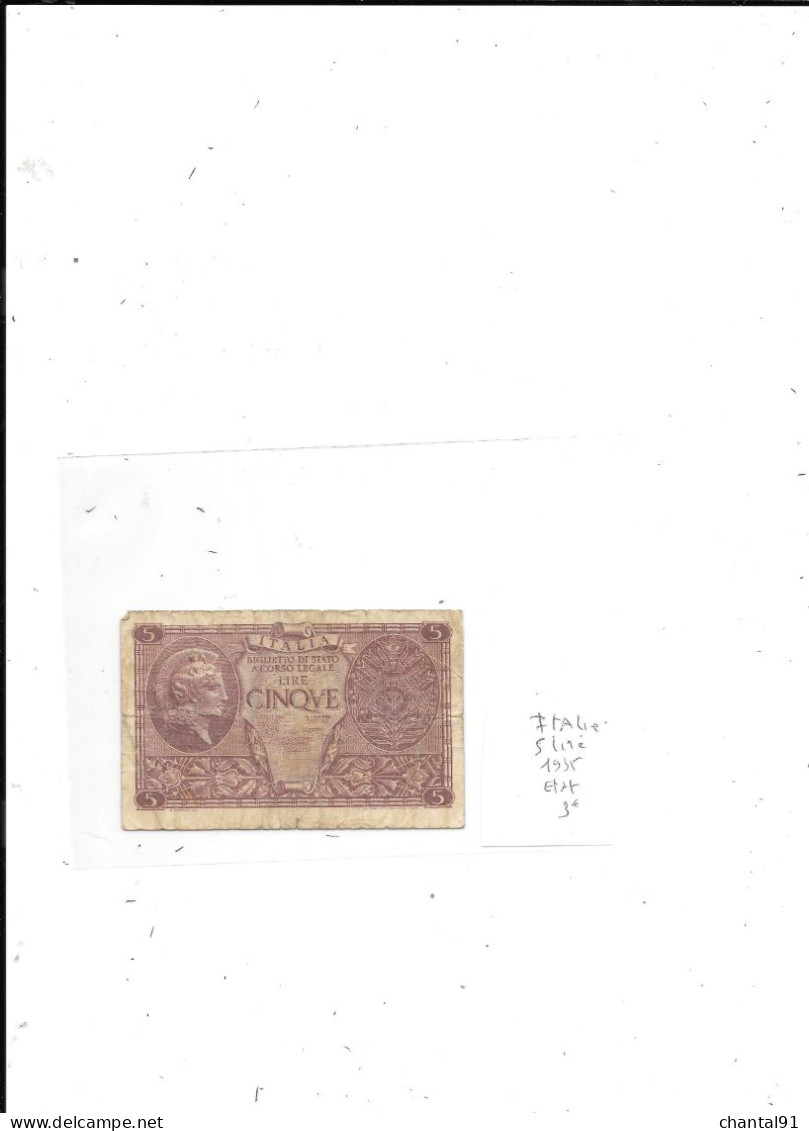 ITALIE BILLET 5 LIRES 1935 ETAT - Biglietto Consorziale