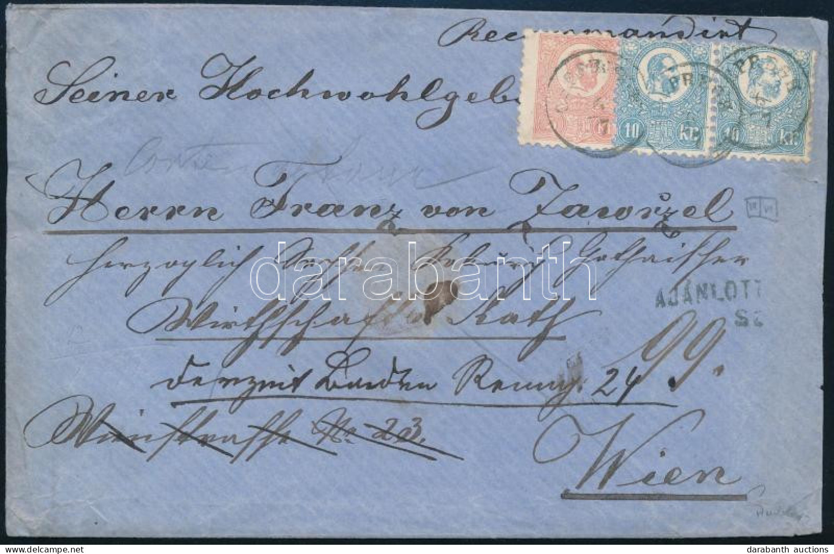 1871 Ötödik Súlyfokozatú Ajánlott Levél Előoldalán Kőnyomat 5kr és 10kr Pár, A Hátoldalán Pedig Kőnyomat 10kr. Mindegyik - Sonstige & Ohne Zuordnung