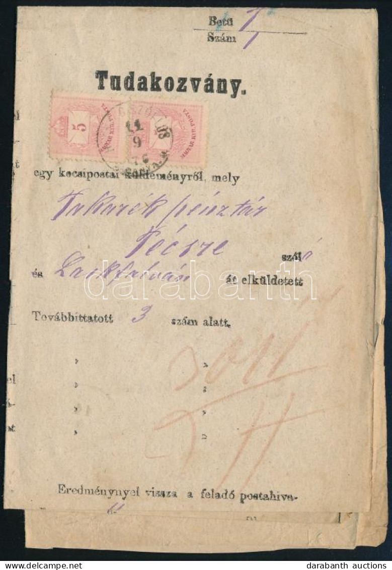 1876 Tudakozvány Színes Számú 5kr Párral Bérmentesítve Herczegszöllősről Laskafalván át Pécsre Küldött 64Ft értékű Kocsi - Sonstige & Ohne Zuordnung