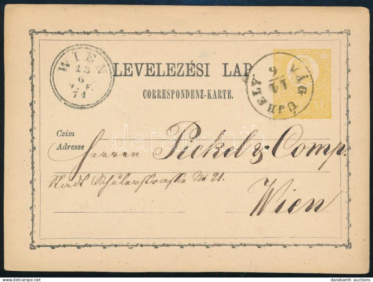 1871 2kr Díjjegyes Levelezőlap / PS-card "VÁG ÚJHELY" - "WIEN" (Gudlin 150 P) - Altri & Non Classificati