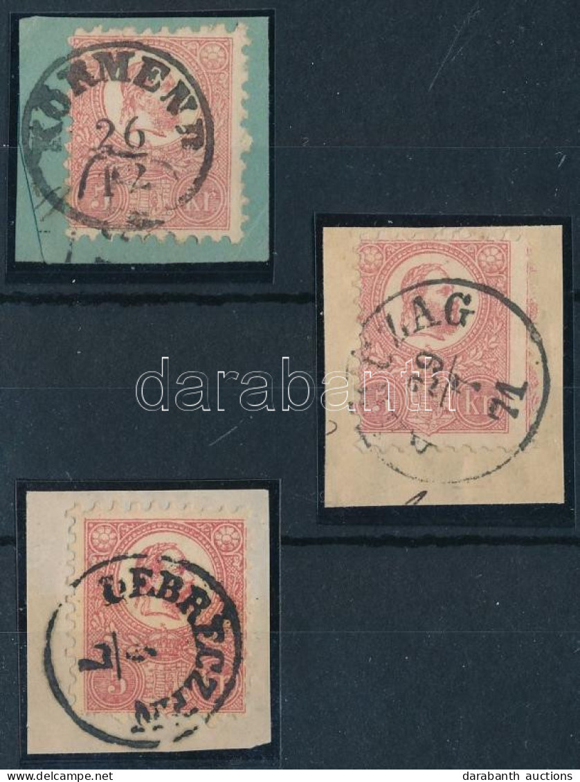 1871 Kőnyomat 3 X 5kr 1-1 Kivágáson "KÖRMEND", "(KAR)CZAG", "DEBRECZEN" Bélyegzéssel - Sonstige & Ohne Zuordnung