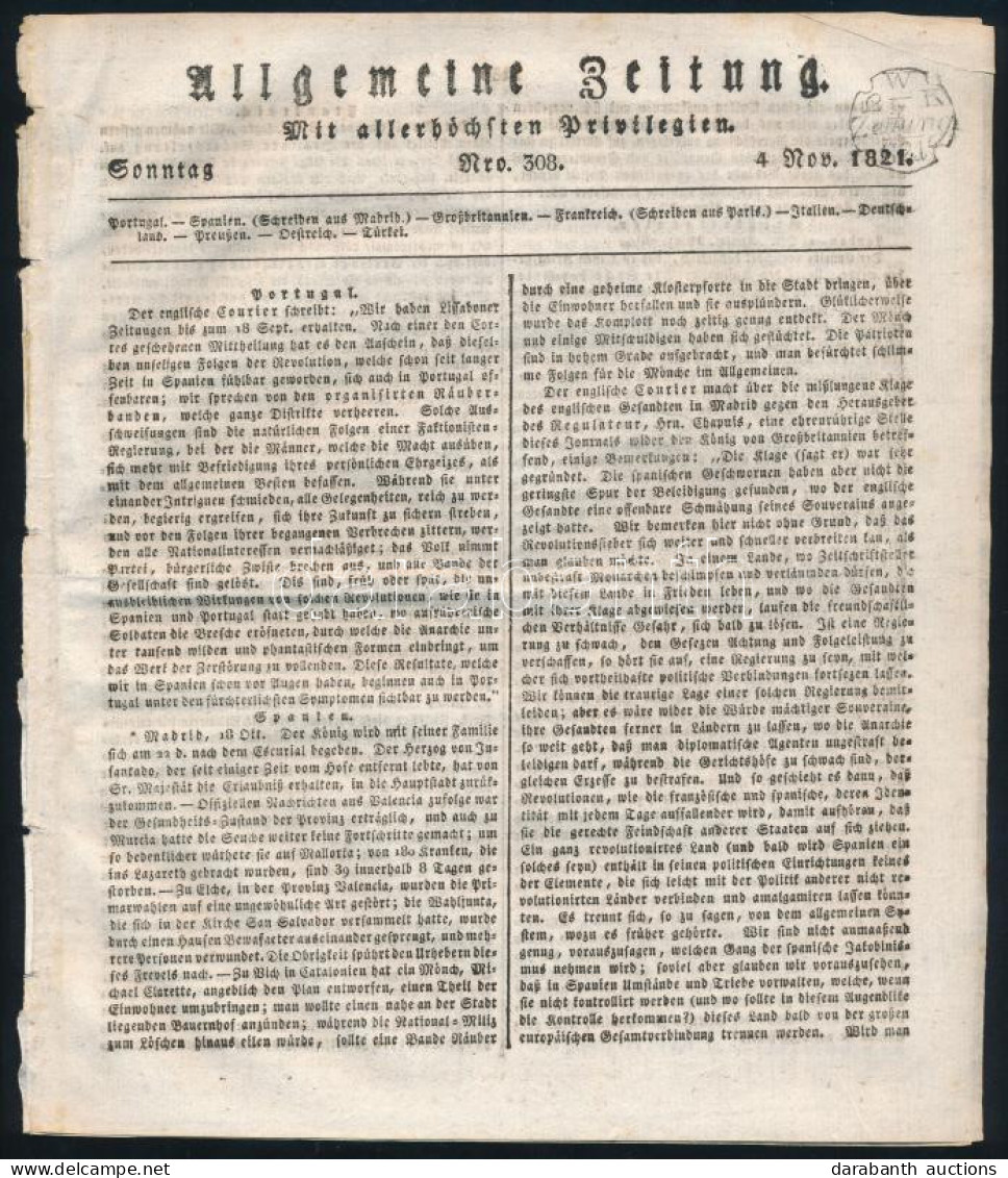 1821.nov.04 Szignettás újság (Allgemeine Zeitung) - Andere & Zonder Classificatie