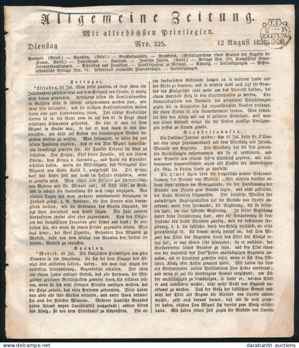 1828.aug.12 Szignettás újság (Allgemeine Zeitung) - Sonstige & Ohne Zuordnung