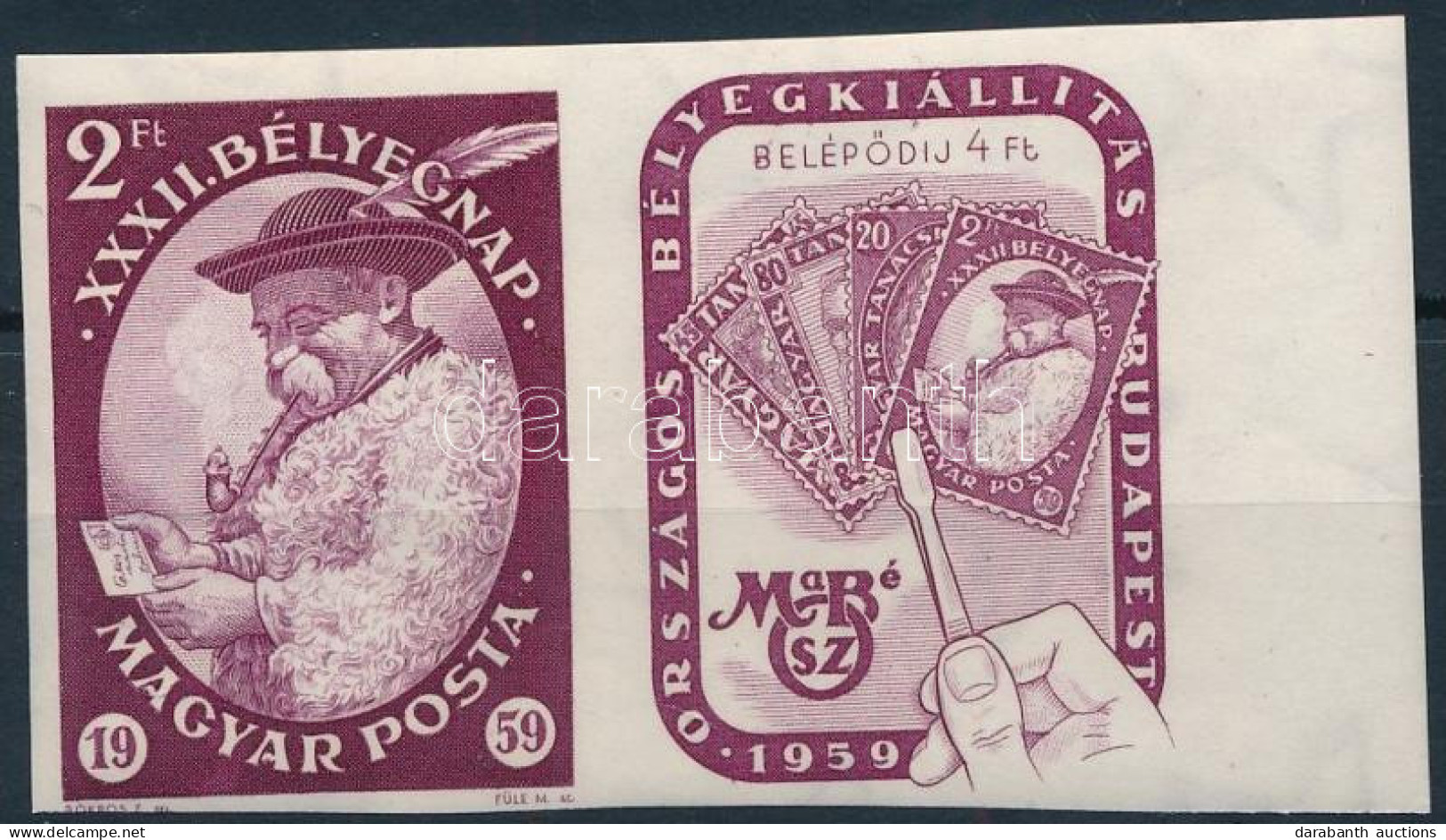 ** 1959 Bélyegnap (32.) Vágott ívszéli Szelvényes Bélyeg (4.000) - Other & Unclassified