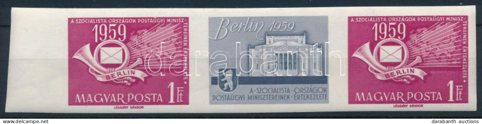 ** 1959 A Szocialista Országok Postaügyi Minisztereinek értekezlete (II.) - Berlin ívszéli Vágott Hármascsík, 2 Bélyeg E - Other & Unclassified
