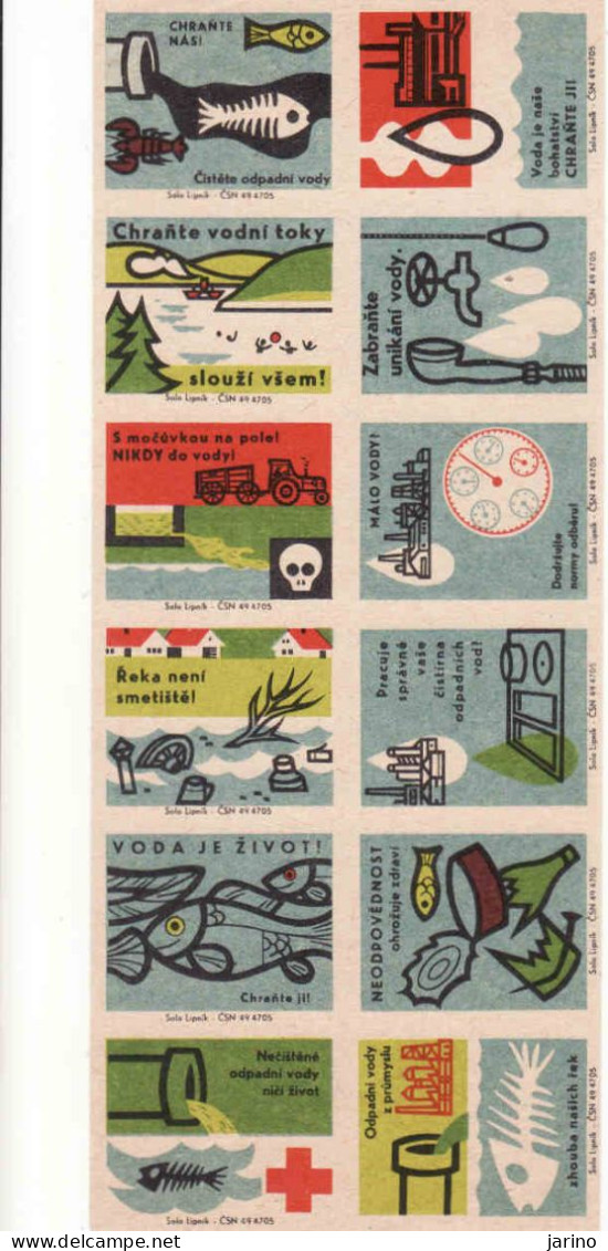 Czechoslovakia - Czechia 12 Matchbox Labels, Environment, Water Purification - Boites D'allumettes - Etiquettes