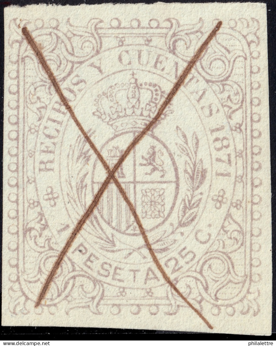 ESPAGNE / ESPANA - COLONIAS (Cuba) 1871 Sello Fiscal "RECIBOS Y CUENTAS"1,25 Pta Lila Claro - Inutilizado A Pluma - Cuba (1874-1898)