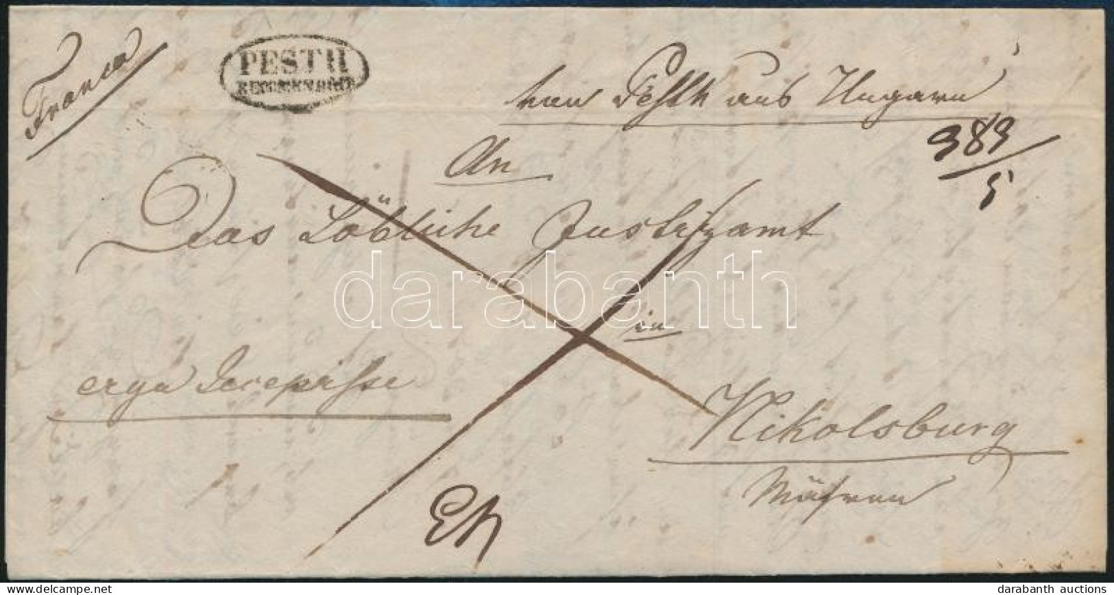 1838 Franco Levél / Cover "PESTH / RECOMMANDIRT" - Nikolsburg - Altri & Non Classificati