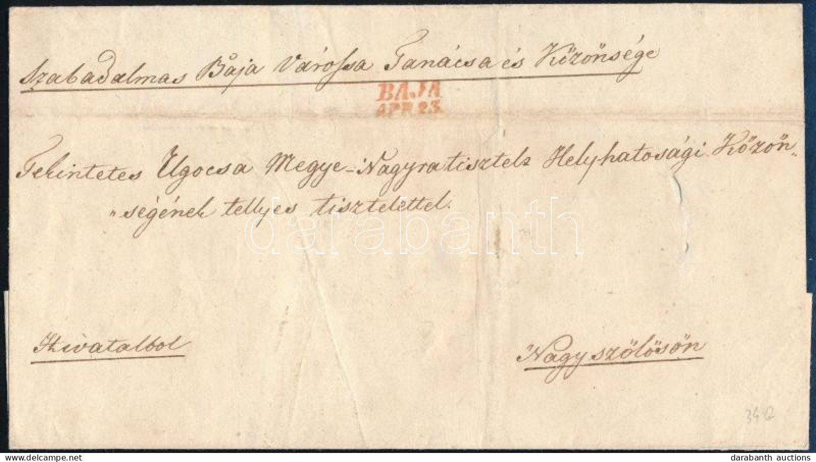 1848 Ex Offo Levél Piros "BAJA" - Nagyszőlős - Other & Unclassified
