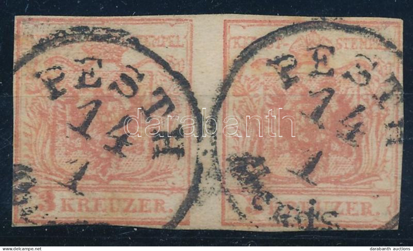 O 1850 3kr MP Pár / Pair "PESTH / Abends" - Other & Unclassified