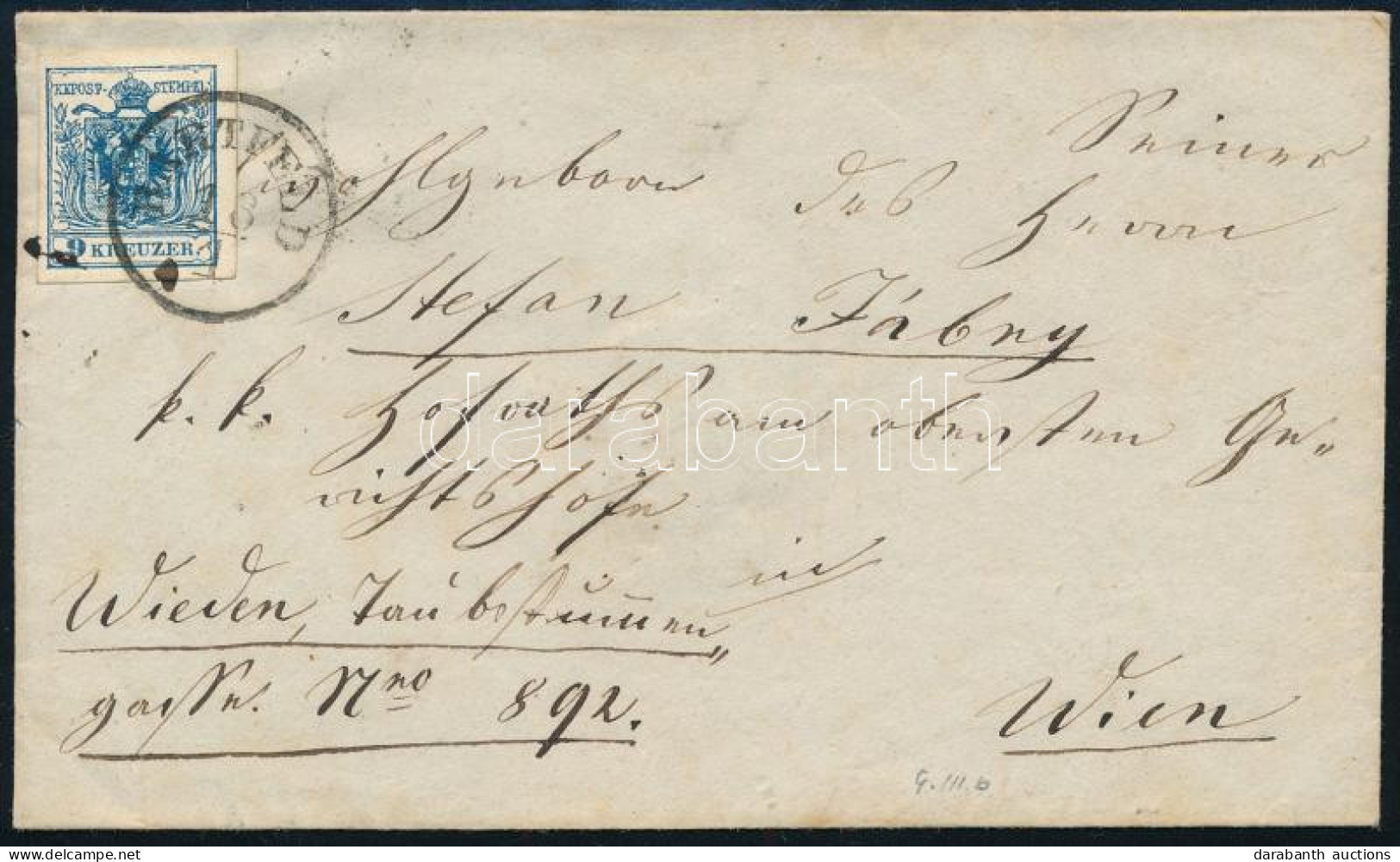 1858 9kr Levélen / On Cover "BARTFELD" - Wien - Other & Unclassified