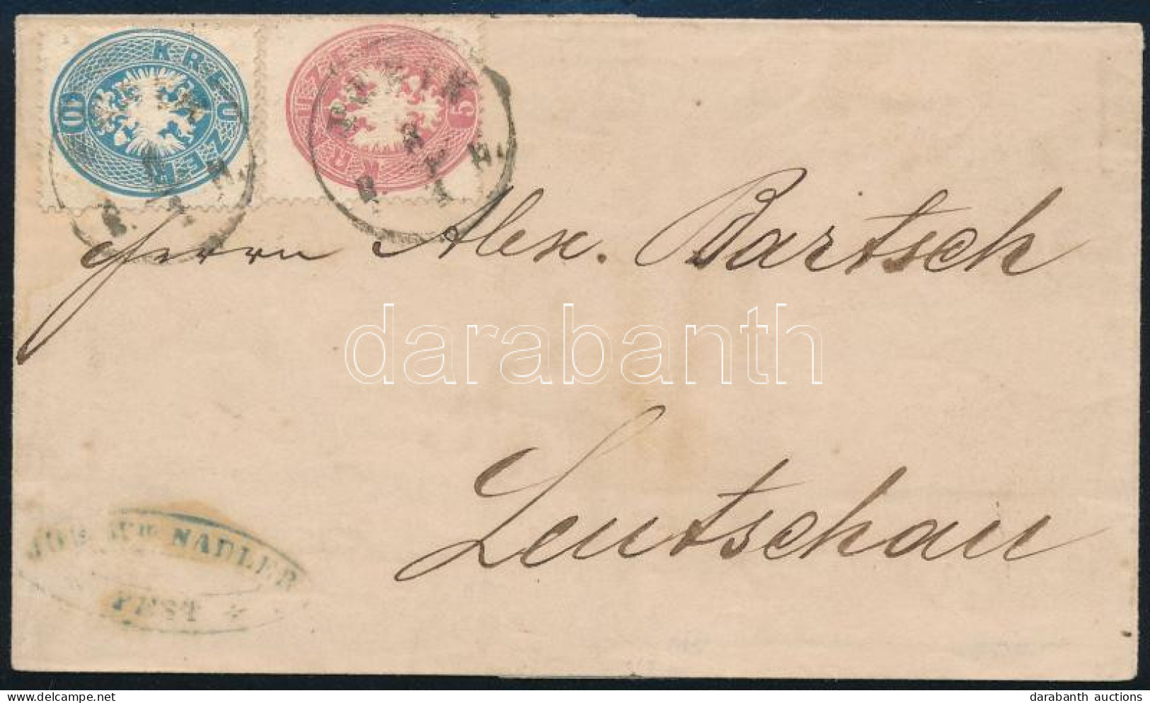 1864 5kr + 10kr Levélen / On Cover "PESTH / B.H." - Leutschau - Otros & Sin Clasificación