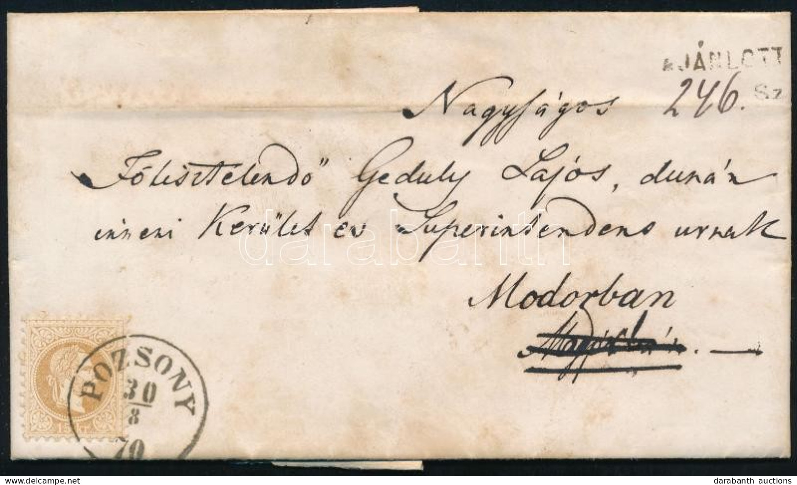 1870 15kr Ajánlott Levélen / On Registered Cover "POZSONY" - Modor - Other & Unclassified