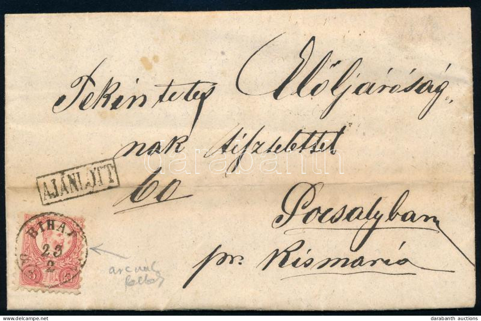 1872 3 Db Réznyomat 5kr Ajánlott Levélen "BIHAR", Az Előoldali Bélyegen Festékfoltok Az Arcnál, A Hátsó Két Bélyeg Eltép - Altri & Non Classificati