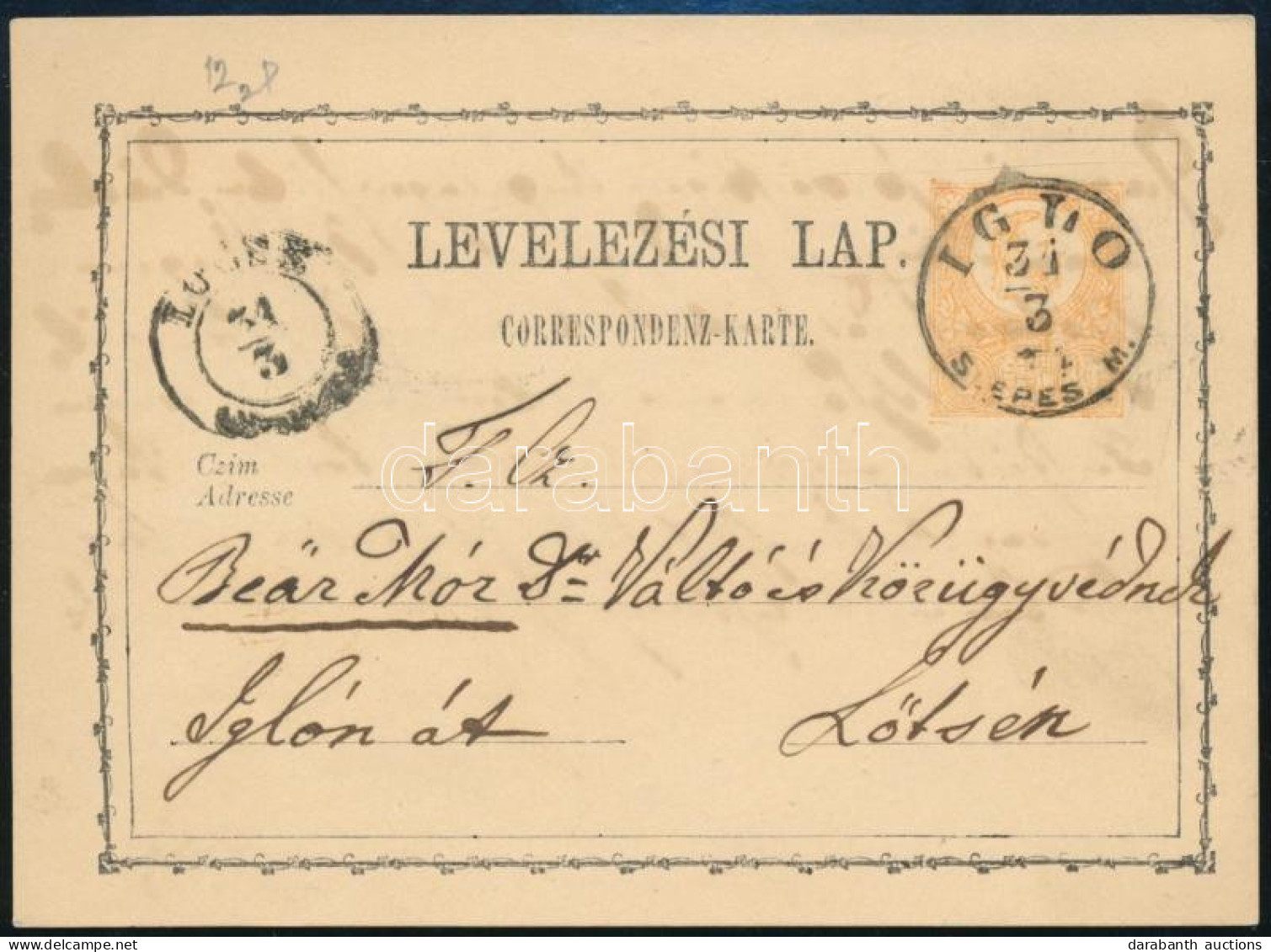 1874 2kr Díjjegyes Levelezőlap "IGLÓ / SZEPES M." - Autres & Non Classés