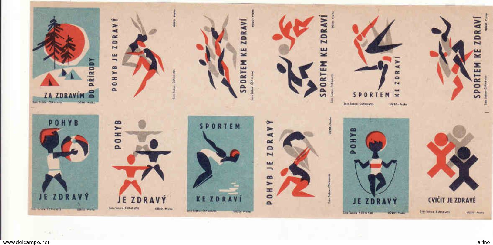 Czechoslovakia - Czechia 12 Matchbox Labels, Exercise And Sports For Health - Boites D'allumettes - Etiquettes