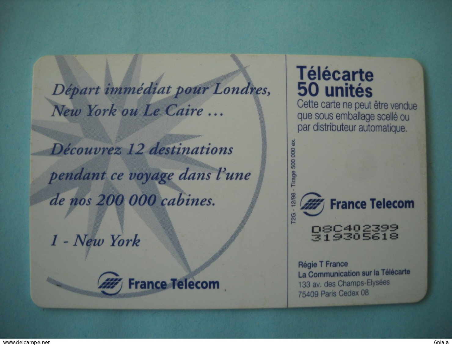 7645 12 DESTINATIONS N° 1 NEW YORK  CABINES     Télécarte Collection  ( 2 Scans)  Carte Téléphonique - 1999