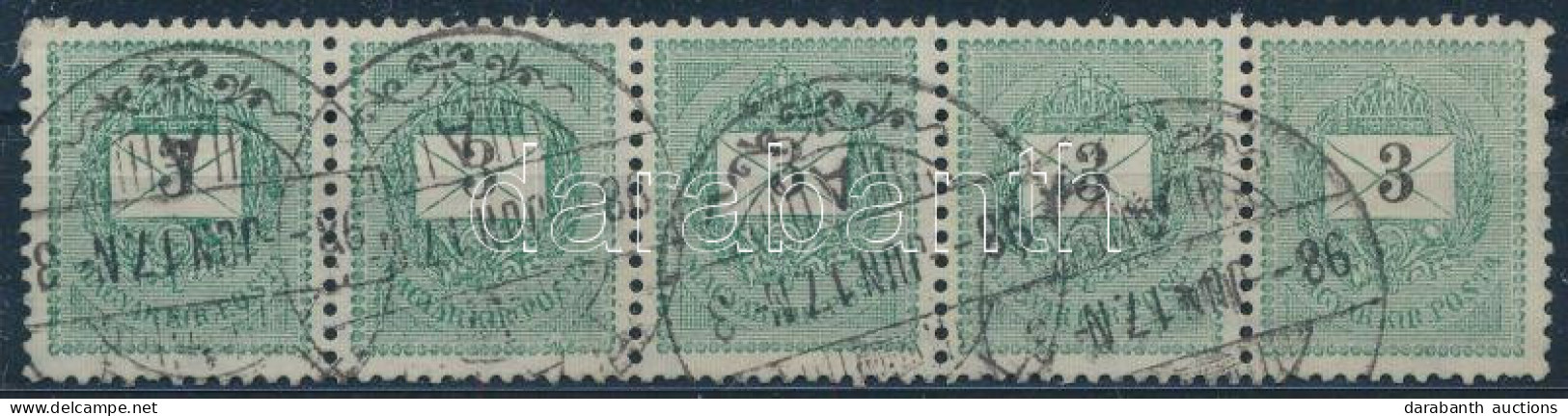 O 1889 3kr ötöscsík, Lemezösszefüggés / Mi 29 Stripe Of 5 - Andere & Zonder Classificatie