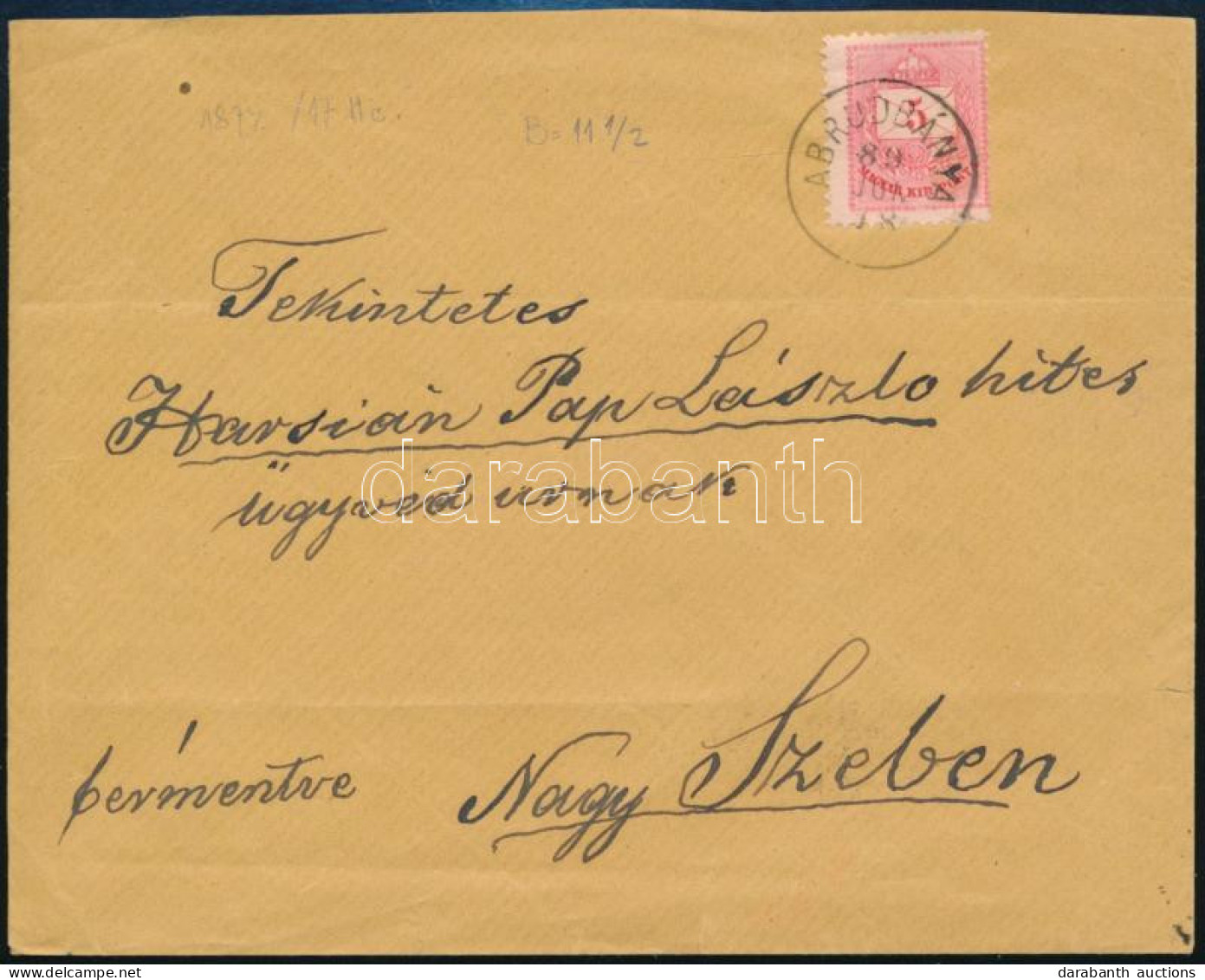 1889 Levél 5kr Bérmentesítéssel "ABRUDBÁNYA" - Sonstige & Ohne Zuordnung