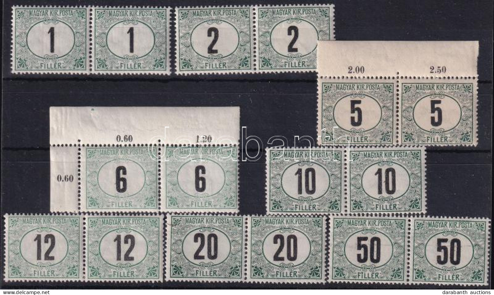 ** 1909 Zöldportó Sor Párokban (44.800) / Mi Postage Due 18-25 Pairs - Otros & Sin Clasificación