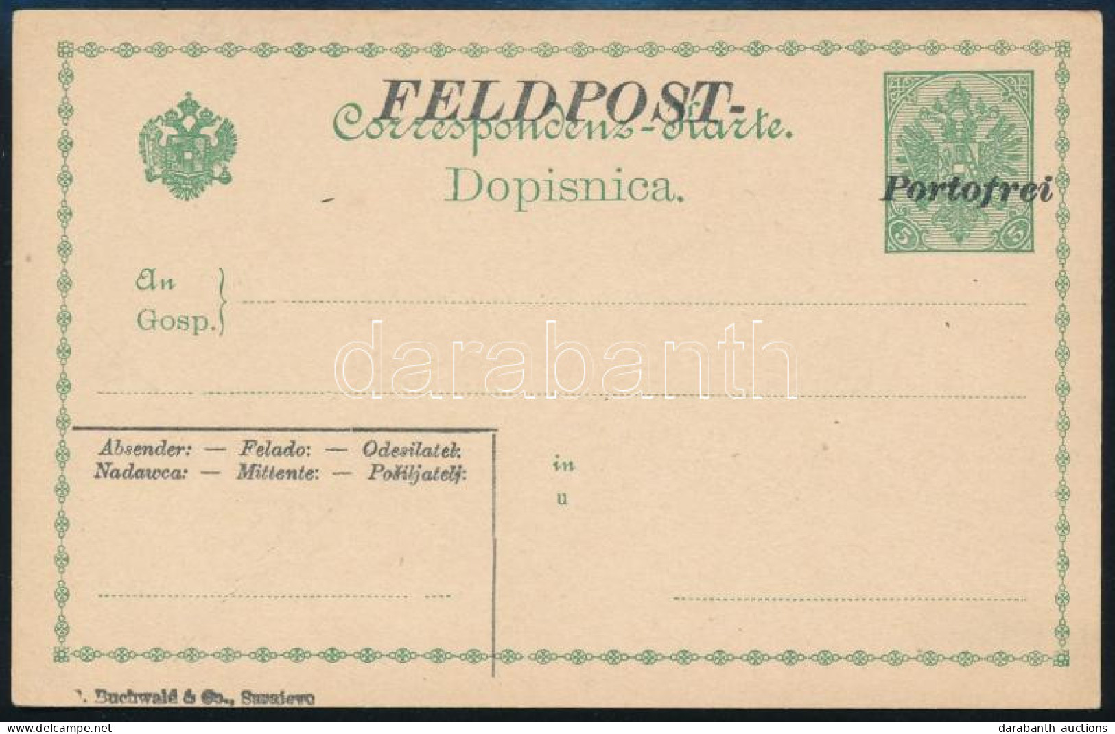 1917 Levelezőlap 5h Portofrei-Feldpost Felülnyomással, Használatlan - Otros & Sin Clasificación