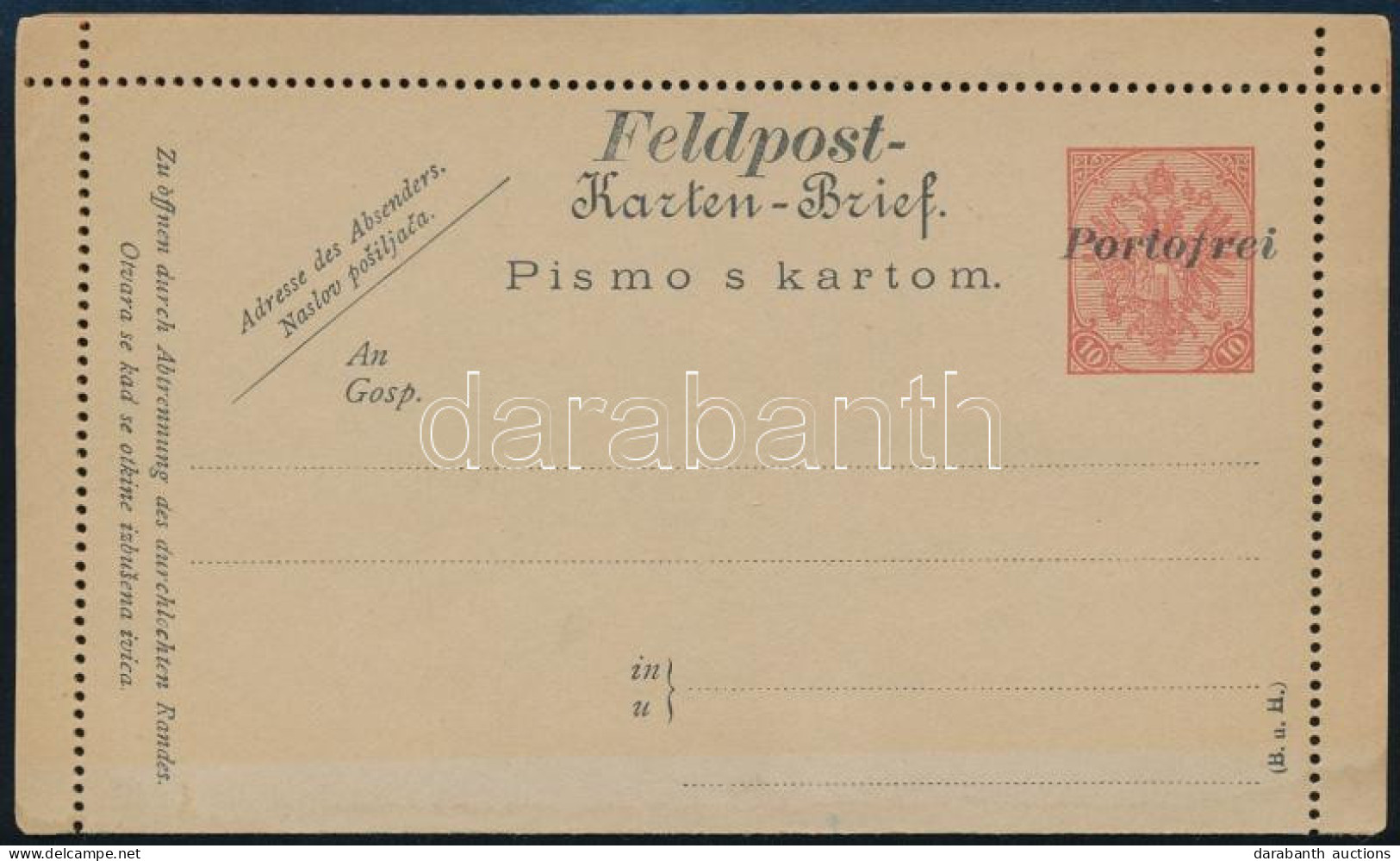 1917 Levelezőlap 10h Portofrei-Feldpost Felülnyomással, Használatlan - Otros & Sin Clasificación