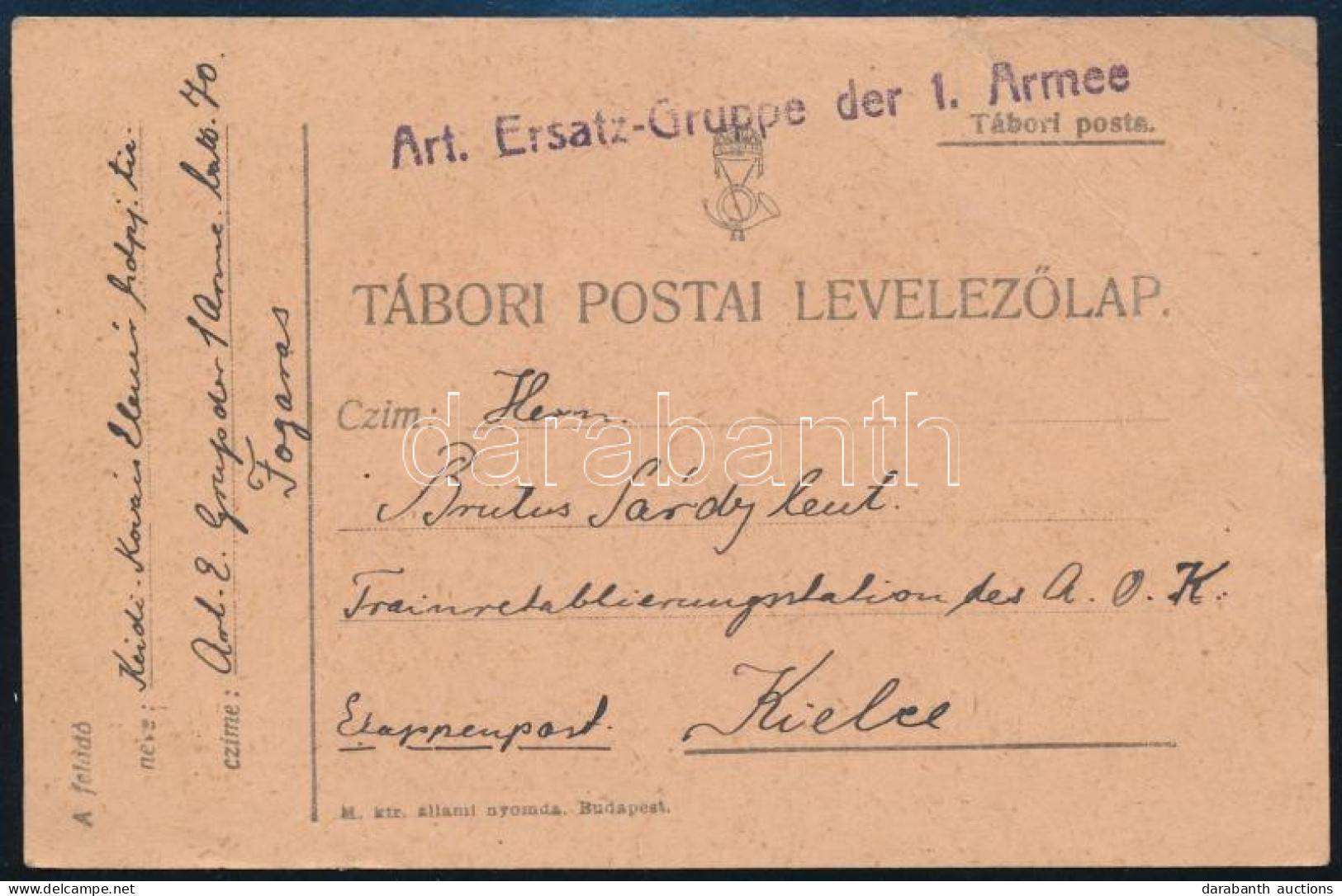 1917 Tábori Posta Levelezőlap "Art. Ersatz-Gruppe Der 1. Armee" - Autres & Non Classés