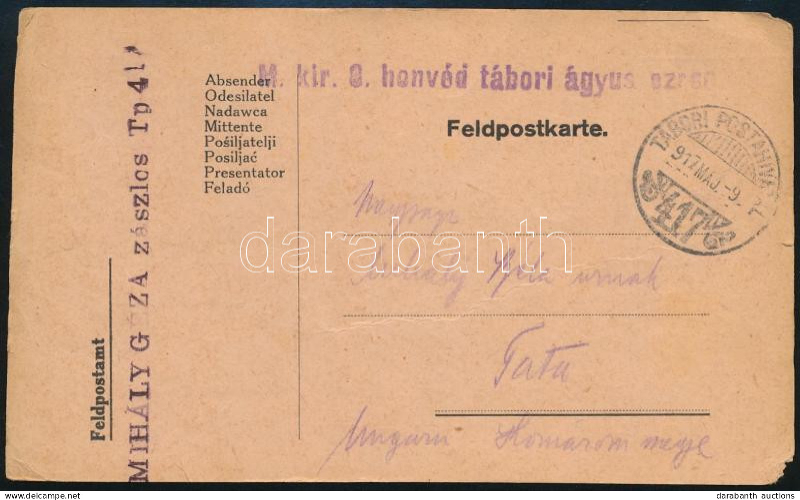 1917 Tábori Posta Levelezőlap "M. Kir. Honvéd Tábori ágyus Ezred" + "TP 417" - Altri & Non Classificati