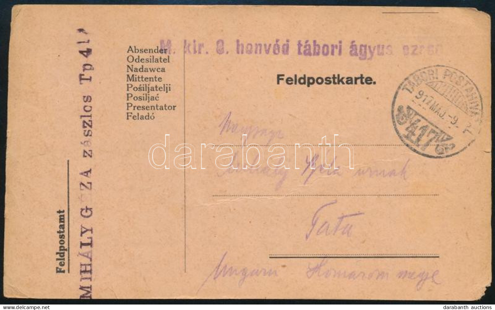 1917 Tábori Posta Levelezőlap "M. Kir. Honvéd Tábori ágyus Ezred" + "TP 417" - Autres & Non Classés