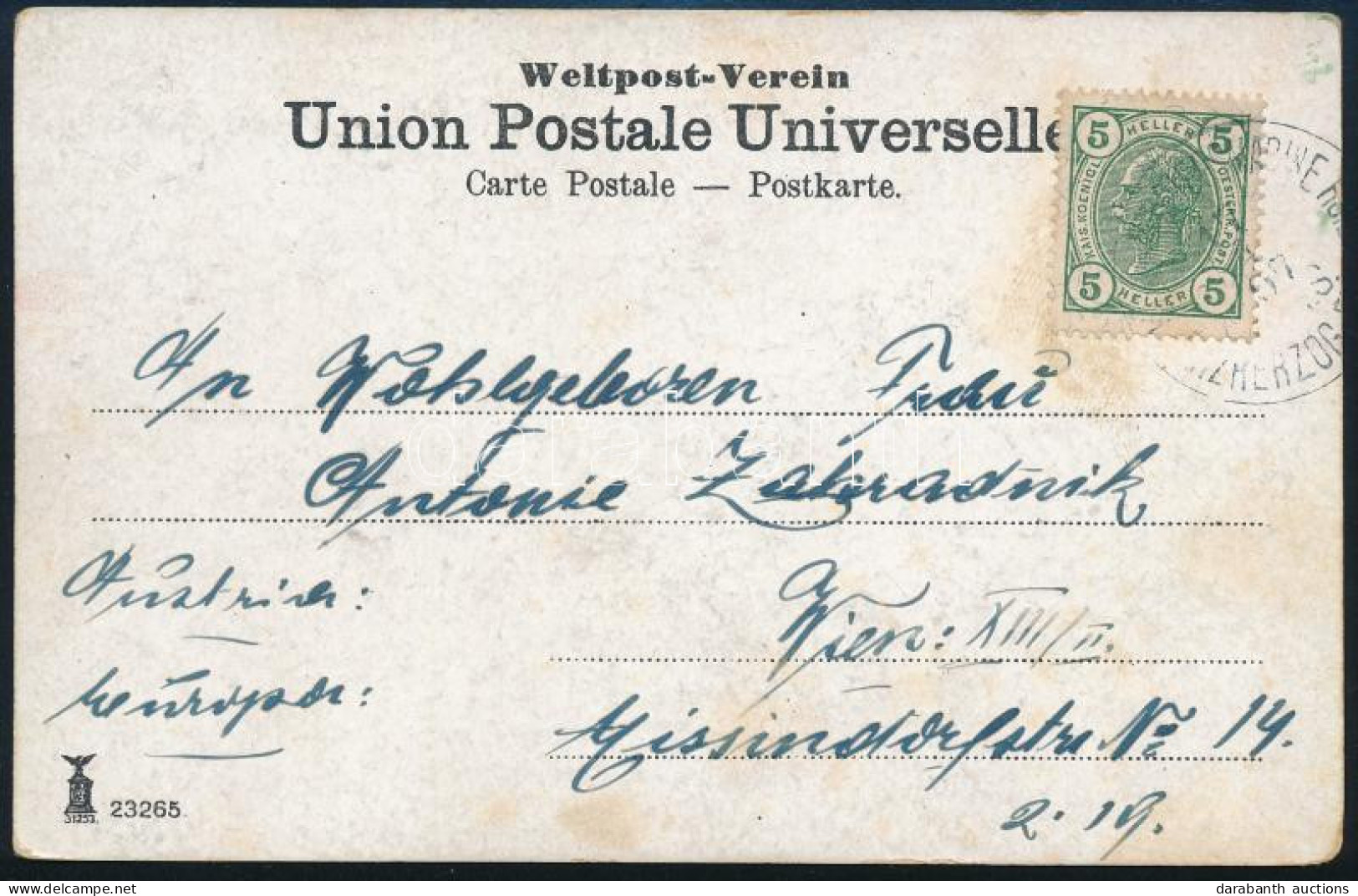 1907 Tábori Posta Képeslap 5 Heller Bérmentesítéssel "K. Und K. KRIEGSMARINE / S.M.S. ERZHERZOG KARL" - Wien - Other & Unclassified