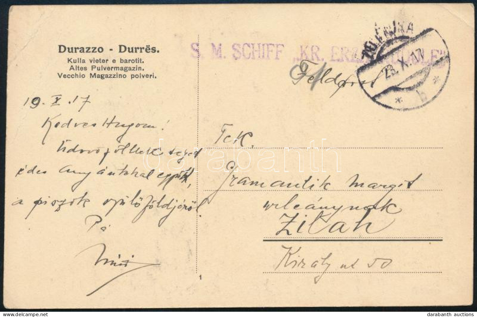 1917 Tábori Posta Képeslap "S.M. SCHIFF KR. ERZ. RUDOLF" - Sonstige & Ohne Zuordnung