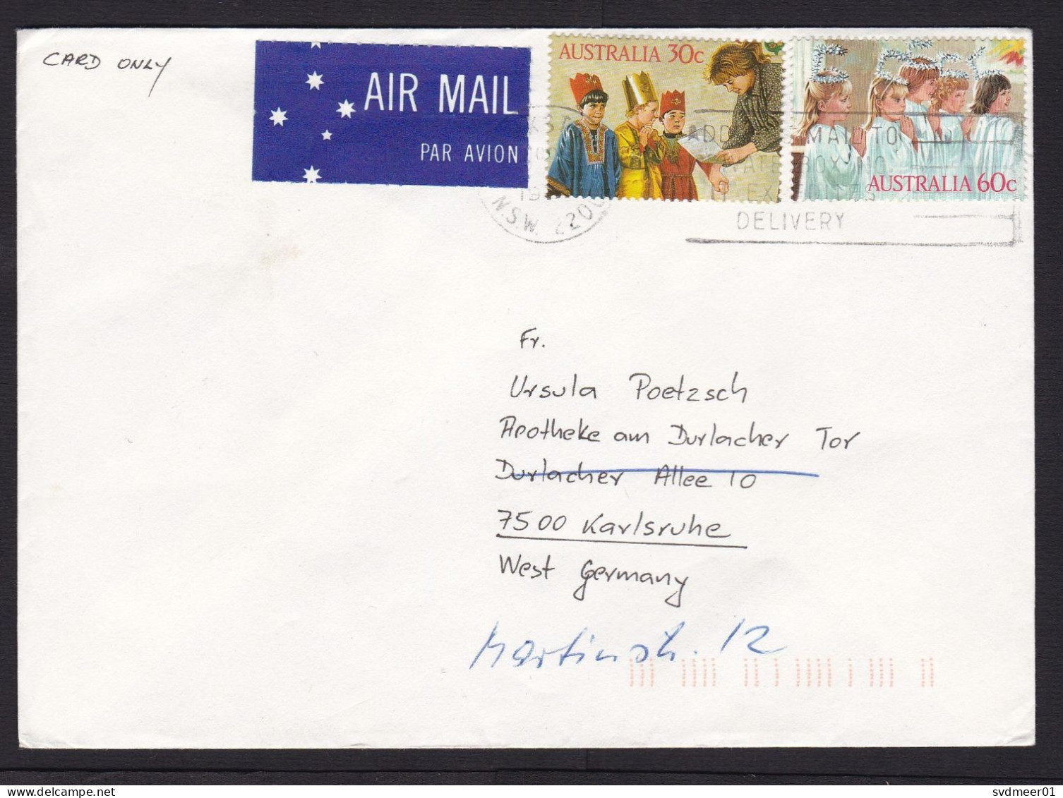 Australia: Airmail Cover To Germany, 2 Stamps, Children, Air Label (traces Of Use) - Lettres & Documents