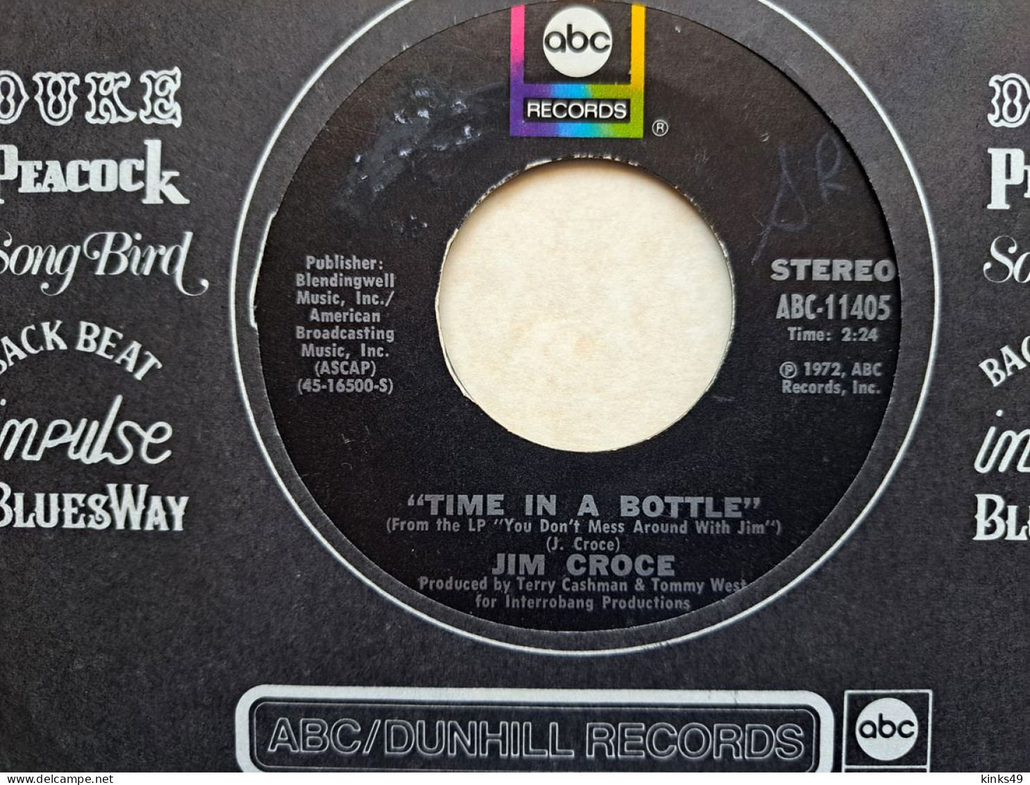 JIM CROCE : 45 " Time In A Bottle / Hard Time Losin' Man " 1972 = EX+ - Country Et Folk