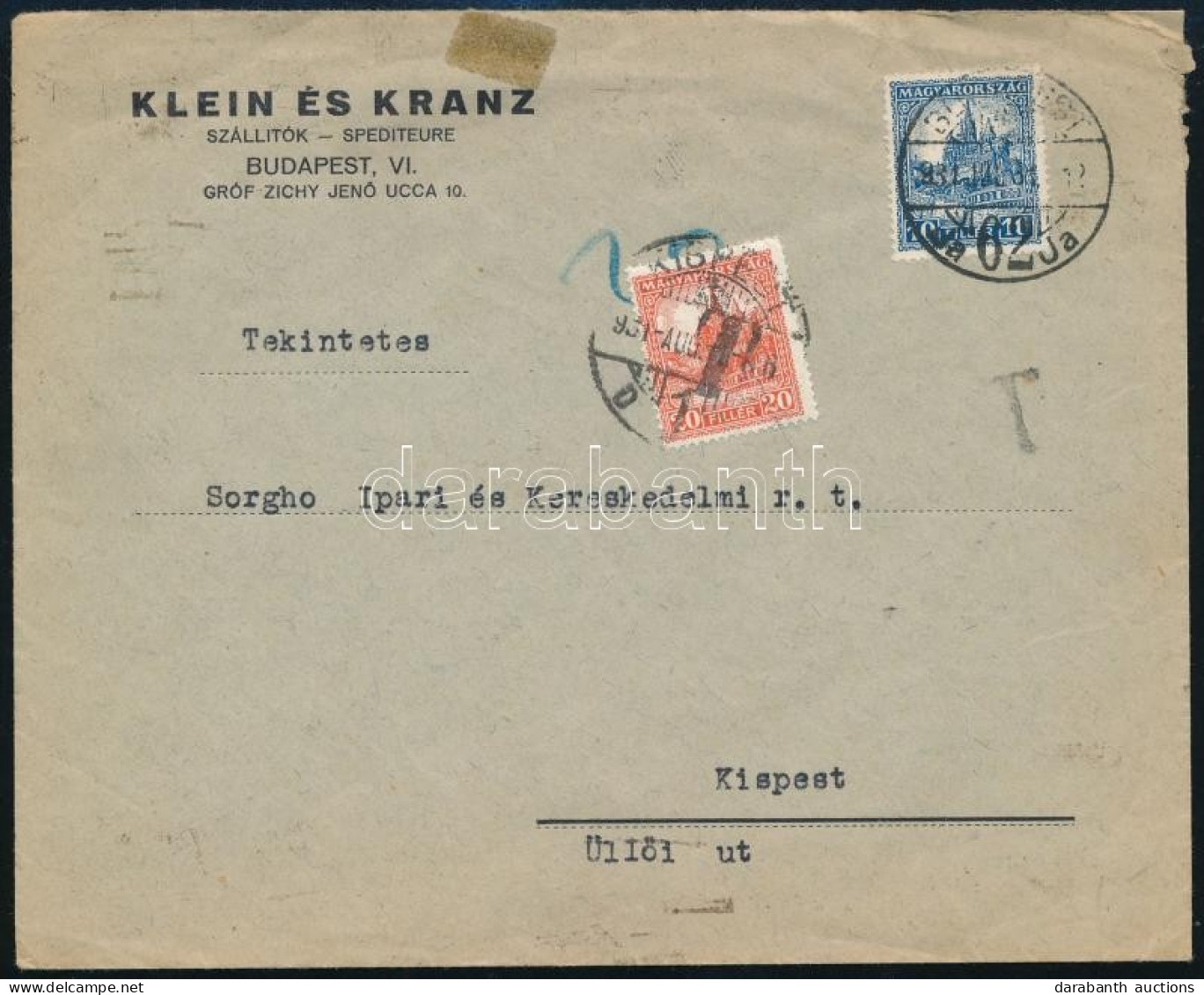 1931 Budapest Helyi Levél 20f Szükségportóval / Local Cover With Auxiliary Postage Due - Sonstige & Ohne Zuordnung