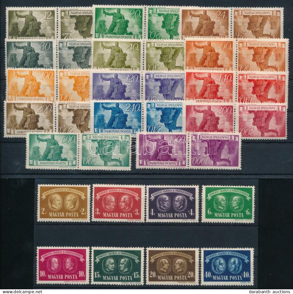 **, * 1945-1946 Vértanúk Sor + Újjáépítés Sor Fordított Párokban (12P, 24P, 40P, 100P, 240P Postatiszták) - Sonstige & Ohne Zuordnung