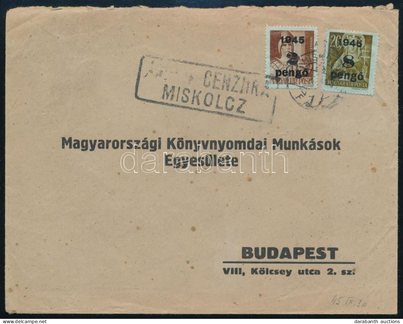1945 (3. Díjszabás) Cenzúrázott Levél Miskolcról Budapestre 2 Bélyeggel - Altri & Non Classificati