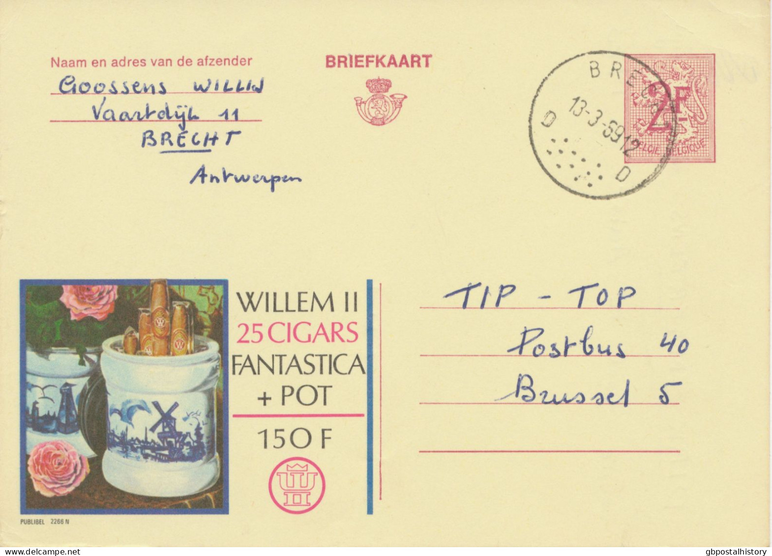 BELGIUM VILLAGE POSTMARKS  BRECHT D Rare SC With Unusual 13 Dots 1969 (Postal Stationery 2 F, PUBLIBEL 2266 N) - Postmarks - Points