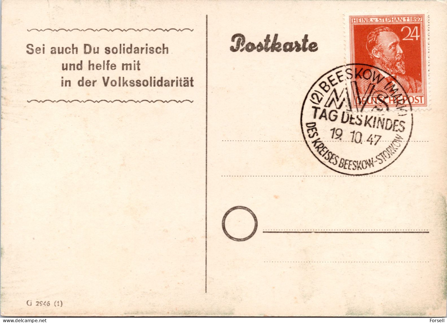 Märkische Volkssolidarität , Alle Helfen Mit , Beeskow-Storkow (Sonderstempel: Beeskow 1947 , Tag Des Kindes) - Beeskow