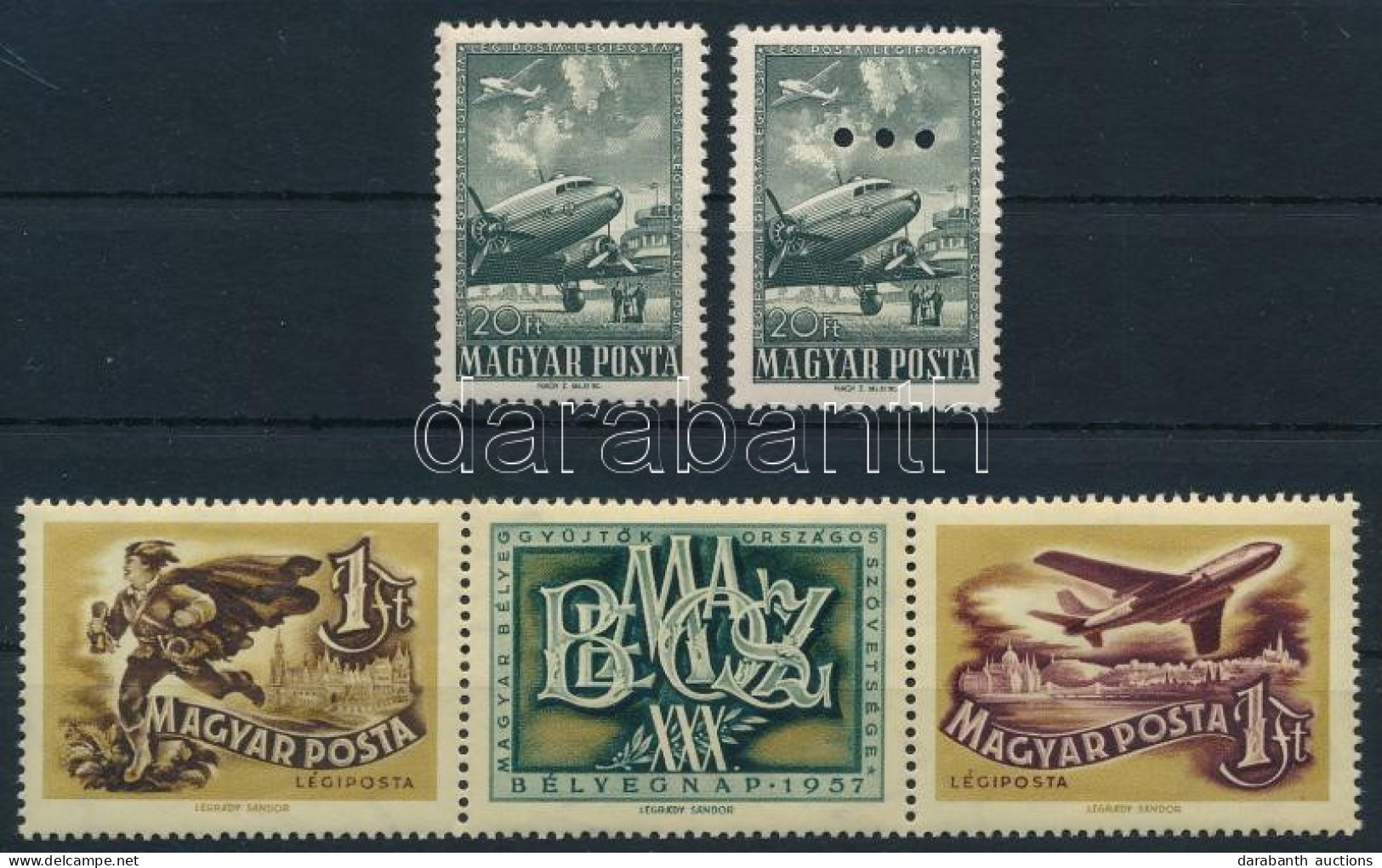 ** 1957 Az 1950. Repülő (V.) Záróértéke és A Hármas Lyukasztású értéke + Bélyegnap (30.) Hármascsík (5.800) - Otros & Sin Clasificación