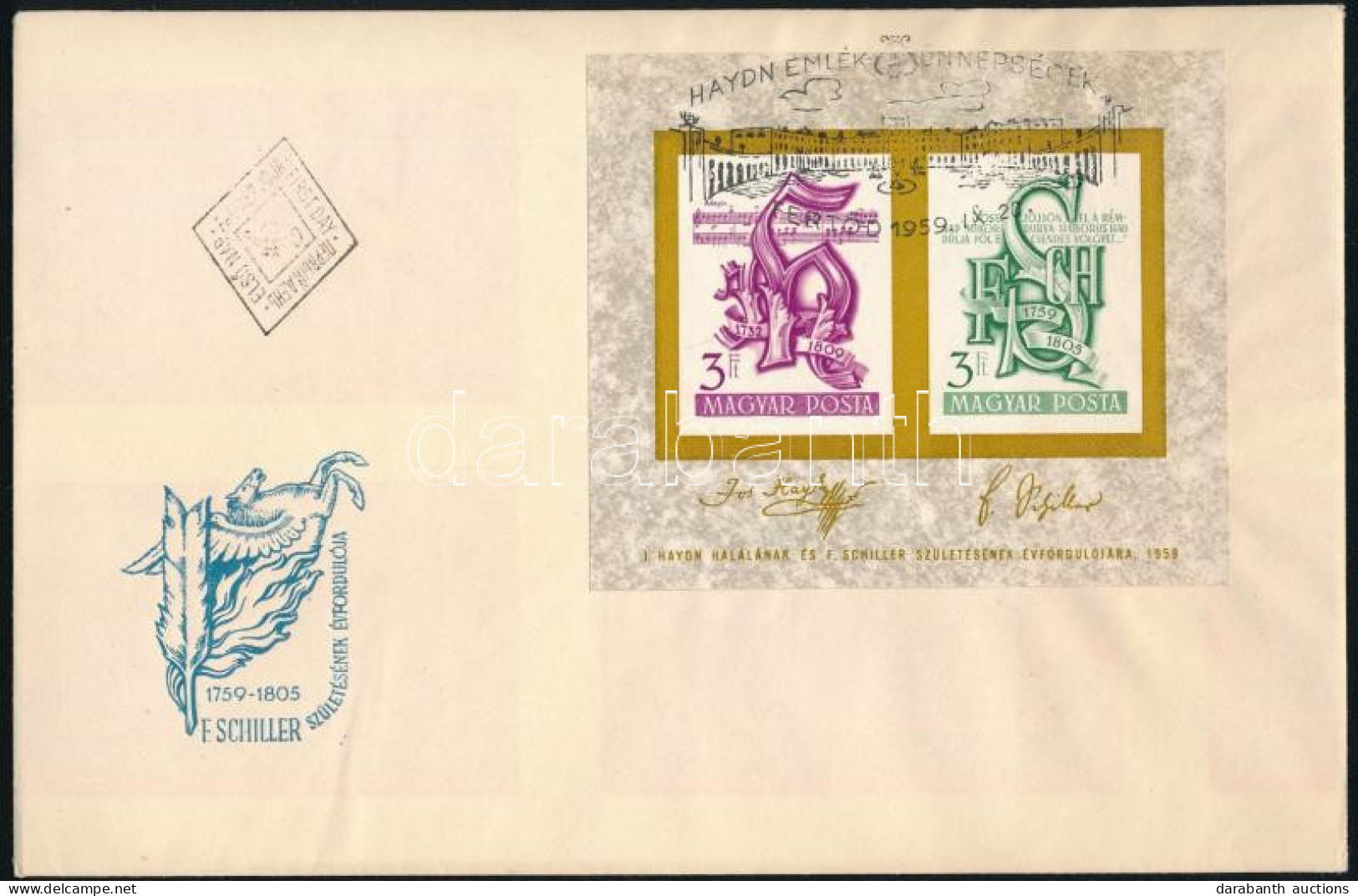 1959 Haydn és Schiller Blokk FDC-n - Autres & Non Classés